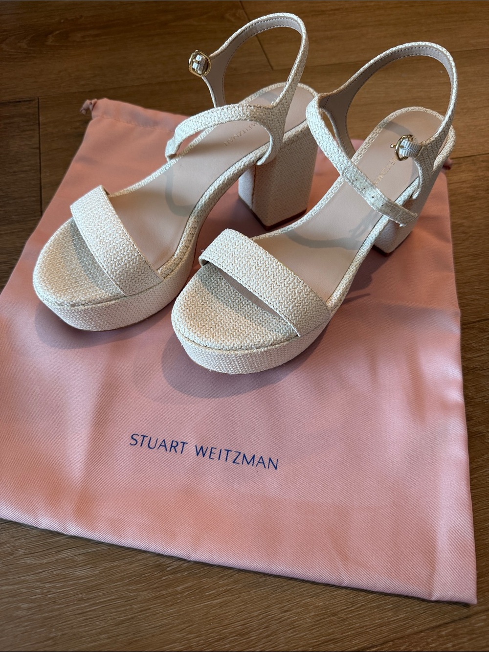 Stuart Weitzman Ivory Textured Platform Sandals